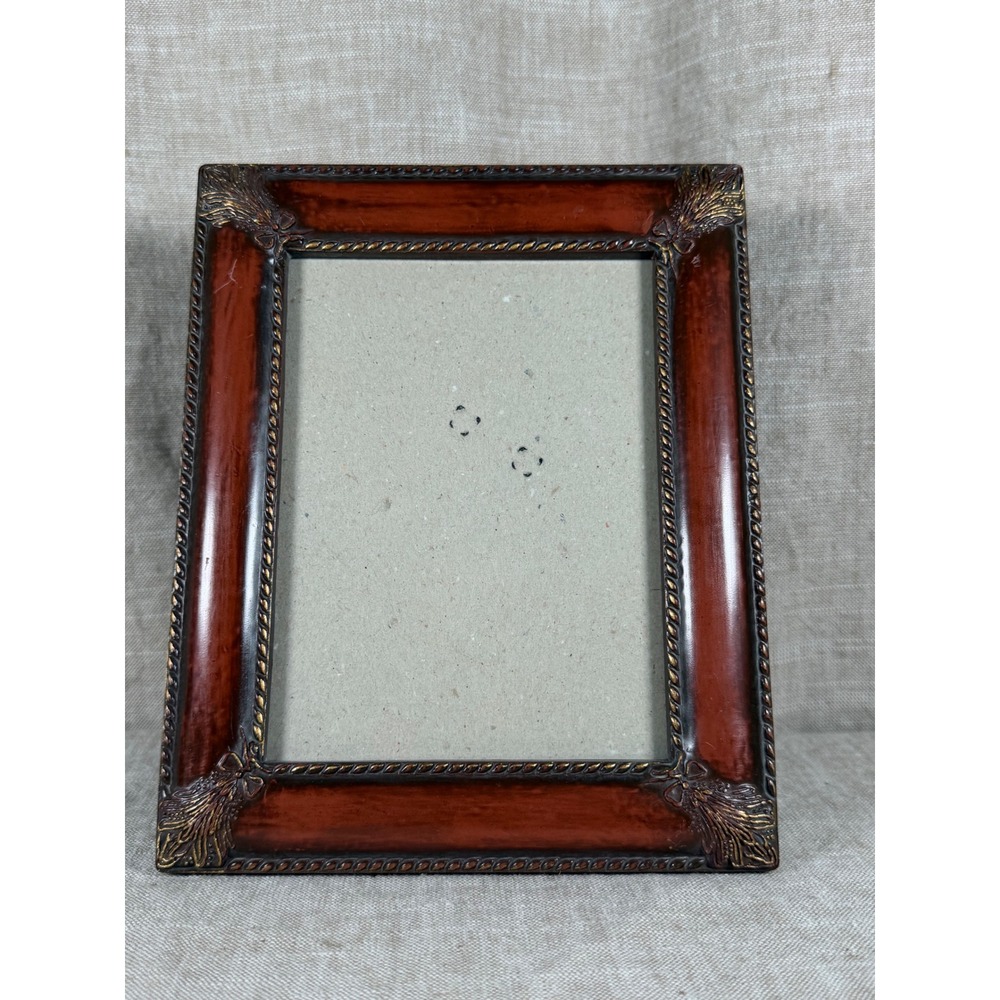Picture Frame Good Vintage Mahogany Brown Gold Ornate Rope Border 5x7 Opening